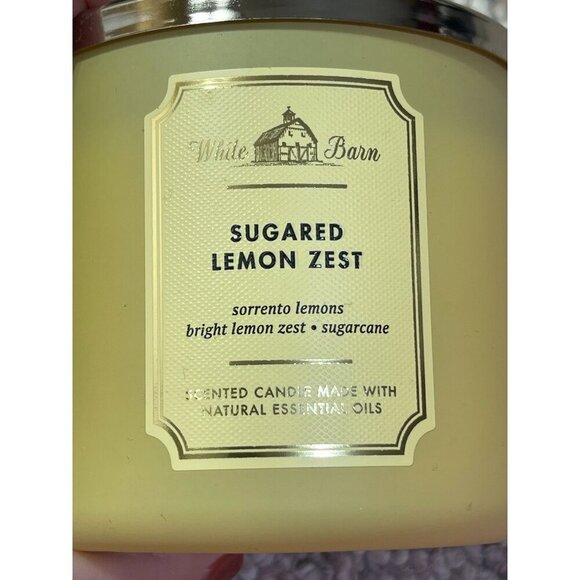 New Bath & Body Works 3-Wick Candle Sugared Lemon Zest 14.5oz White Barn - Picture 9 of 10